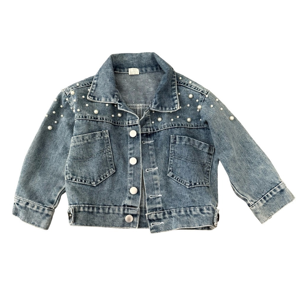 Denim Jacket Blue Pearl Star Embellished Kids Size 100
